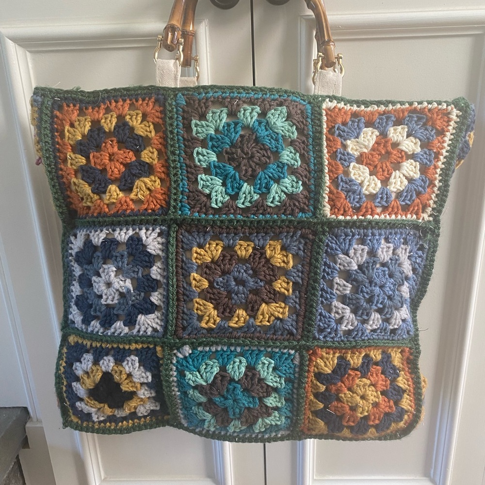 Vintage boho style crochet tote.